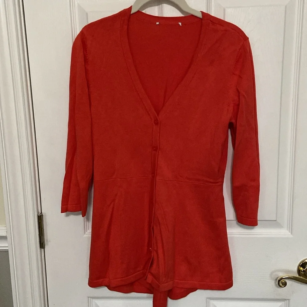 2 Isaac Mizrahi Sweaters - Coral Peplum, Coral Tie Dye Shrug Cardigan - Picture 6 of 16